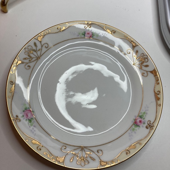 Gold & Floral Hand Painted Mayo Bowl Saucer Ladle Set 3 Piece Nippon M in Wreath - Picture 9 of 13